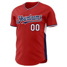 Laden Sie das Bild in den Galerie-Viewer, Custom Red Navy-White Classic Color Block Side Panel Stripe Authentic Baseball Jersey
