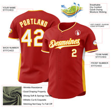 Загрузить изображение в средство просмотра галереи, Custom Red White-Gold Classic Color Block Side Panel Stripe Authentic Baseball Jersey
