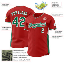 Laden Sie das Bild in den Galerie-Viewer, Custom Red Kelly Green-White Classic Color Block Side Panel Stripe Authentic Baseball Jersey
