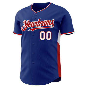 Custom Royal Red-White Classic Color Block Side Panel Stripe Authentic Baseball Jersey