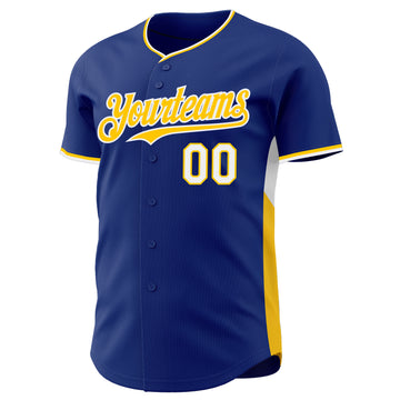 Custom Royal Yellow-White Classic Color Block Side Panel Stripe Authentic Baseball Jersey