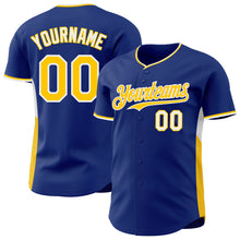 Charger l'image dans la galerie, Custom Royal Yellow-White Classic Color Block Side Panel Stripe Authentic Baseball Jersey
