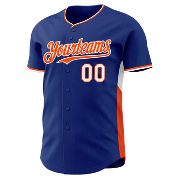 Custom Royal Orange-White Classic Color Block Side Panel Stripe Authentic Baseball Jersey