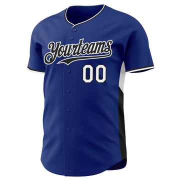 Custom Royal Black-White Classic Color Block Side Panel Stripe Authentic Baseball Jersey