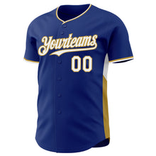 Charger l'image dans la galerie, Custom Royal White-Old Gold Classic Color Block Side Panel Stripe Authentic Baseball Jersey
