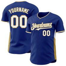 Charger l'image dans la galerie, Custom Royal White-Old Gold Classic Color Block Side Panel Stripe Authentic Baseball Jersey
