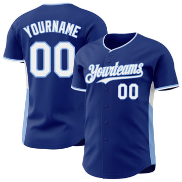 Custom Royal White-Light Blue Classic Color Block Side Panel Stripe Authentic Baseball Jersey