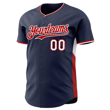 Custom Navy Red-White Classic Color Block Side Panel Stripe Authentic Baseball Jersey