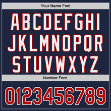 Load image into Gallery viewer, Custom Navy Red-White Classic Color Block Side Panel Stripe Authentic Baseball Jersey
