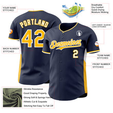 Charger l'image dans la galerie, Custom Navy Gold-White Classic Color Block Side Panel Stripe Authentic Baseball Jersey
