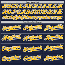 Charger l'image dans la galerie, Custom Navy Gold-White Classic Color Block Side Panel Stripe Authentic Baseball Jersey
