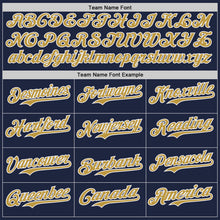 Laden Sie das Bild in den Galerie-Viewer, Custom Navy Old Gold-White Classic Color Block Side Panel Stripe Authentic Baseball Jersey
