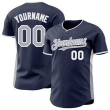 Загрузить изображение в средство просмотра галереи, Custom Navy Gray-White Classic Color Block Side Panel Stripe Authentic Baseball Jersey
