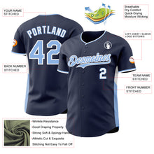 Load image into Gallery viewer, Custom Navy Light Blue-White Classic Color Block Side Panel Stripe Authentic Baseball Jersey

