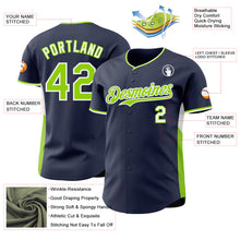 Load image into Gallery viewer, Custom Navy Neon Green-White Classic Color Block Side Panel Stripe Authentic Baseball Jersey
