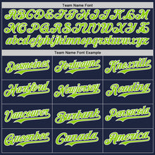 Load image into Gallery viewer, Custom Navy Neon Green-White Classic Color Block Side Panel Stripe Authentic Baseball Jersey

