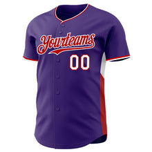 Laden Sie das Bild in den Galerie-Viewer, Custom Purple Red-White Classic Color Block Side Panel Stripe Authentic Baseball Jersey
