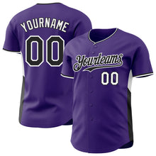 Загрузить изображение в средство просмотра галереи, Custom Purple Black-White Classic Color Block Side Panel Stripe Authentic Baseball Jersey
