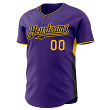 Charger l'image dans la galerie, Custom Purple Black-Gold Classic Color Block Side Panel Stripe Authentic Baseball Jersey

