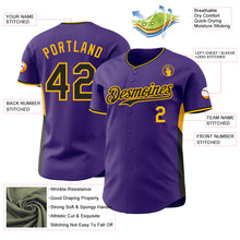Charger l'image dans la galerie, Custom Purple Black-Gold Classic Color Block Side Panel Stripe Authentic Baseball Jersey
