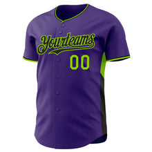 Charger l'image dans la galerie, Custom Purple Black-Neon Green Classic Color Block Side Panel Stripe Authentic Baseball Jersey
