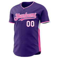 Загрузить изображение в средство просмотра галереи, Custom Purple Pink-White Classic Color Block Side Panel Stripe Authentic Baseball Jersey
