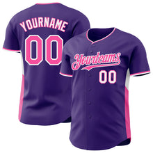 Загрузить изображение в средство просмотра галереи, Custom Purple Pink-White Classic Color Block Side Panel Stripe Authentic Baseball Jersey
