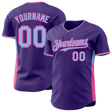 Загрузить изображение в средство просмотра галереи, Custom Purple Light Blue-Pink Classic Color Block Side Panel Stripe Authentic Baseball Jersey
