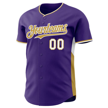 Custom Purple Old Gold-White Classic Color Block Side Panel Stripe Authentic Baseball Jersey