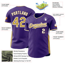 Charger l'image dans la galerie, Custom Purple Old Gold-White Classic Color Block Side Panel Stripe Authentic Baseball Jersey
