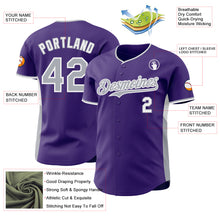 Load image into Gallery viewer, Custom Purple Gray-White Classic Color Block Side Panel Stripe Authentic Baseball Jersey
