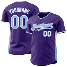 Charger l'image dans la galerie, Custom Purple Light Blue-White Classic Color Block Side Panel Stripe Authentic Baseball Jersey

