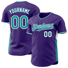 Загрузить изображение в средство просмотра галереи, Custom Purple Teal-White Classic Color Block Side Panel Stripe Authentic Baseball Jersey

