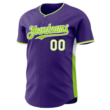 Custom Purple Neon Green-White Classic Color Block Side Panel Stripe Authentic Baseball Jersey