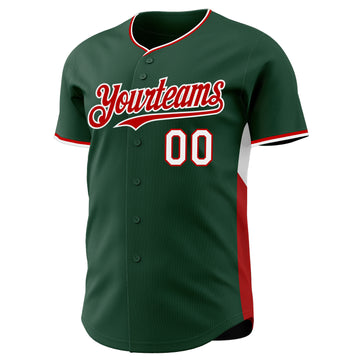 Custom Green Red-White Classic Color Block Side Panel Stripe Authentic Baseball Jersey