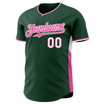 Custom Green Pink-White Classic Color Block Side Panel Stripe Authentic Baseball Jersey