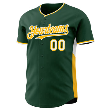 Custom Green Gold-White Classic Color Block Side Panel Stripe Authentic Baseball Jersey
