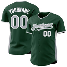 Laden Sie das Bild in den Galerie-Viewer, Custom Green Gray-White Classic Color Block Side Panel Stripe Authentic Baseball Jersey
