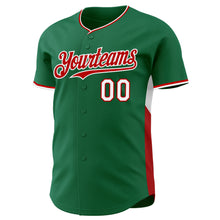 Laden Sie das Bild in den Galerie-Viewer, Custom Kelly Green Red-White Classic Color Block Side Panel Stripe Authentic Baseball Jersey
