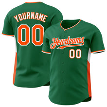 Загрузить изображение в средство просмотра галереи, Custom Kelly Green Orange-White Classic Color Block Side Panel Stripe Authentic Baseball Jersey
