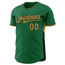 Load image into Gallery viewer, Custom Kelly Green Old Gold-Black Classic Color Block Side Panel Stripe Authentic Baseball Jersey
