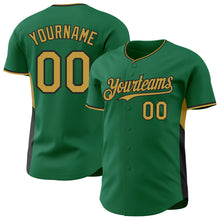 Load image into Gallery viewer, Custom Kelly Green Old Gold-Black Classic Color Block Side Panel Stripe Authentic Baseball Jersey
