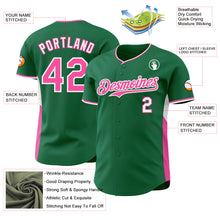 Laden Sie das Bild in den Galerie-Viewer, Custom Kelly Green Pink-White Classic Color Block Side Panel Stripe Authentic Baseball Jersey
