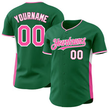 Laden Sie das Bild in den Galerie-Viewer, Custom Kelly Green Pink-White Classic Color Block Side Panel Stripe Authentic Baseball Jersey
