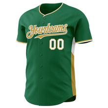 Charger l'image dans la galerie, Custom Kelly Green Old Gold-White Classic Color Block Side Panel Stripe Authentic Baseball Jersey
