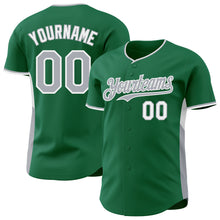 Laden Sie das Bild in den Galerie-Viewer, Custom Kelly Green Gray-White Classic Color Block Side Panel Stripe Authentic Baseball Jersey
