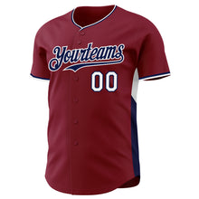 Load image into Gallery viewer, Custom Crimson Navy-White Classic Color Block Side Panel Stripe Authentic Baseball Jersey

