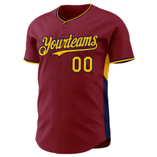 Load image into Gallery viewer, Custom Crimson Gold-Navy Classic Color Block Side Panel Stripe Authentic Baseball Jersey
