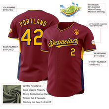 Load image into Gallery viewer, Custom Crimson Gold-Navy Classic Color Block Side Panel Stripe Authentic Baseball Jersey
