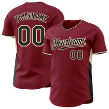 Load image into Gallery viewer, Custom Crimson Black-Cream Classic Color Block Side Panel Stripe Authentic Baseball Jersey
